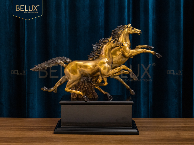 Tượng Song Mã bằng đồng decor 39x18x33cm